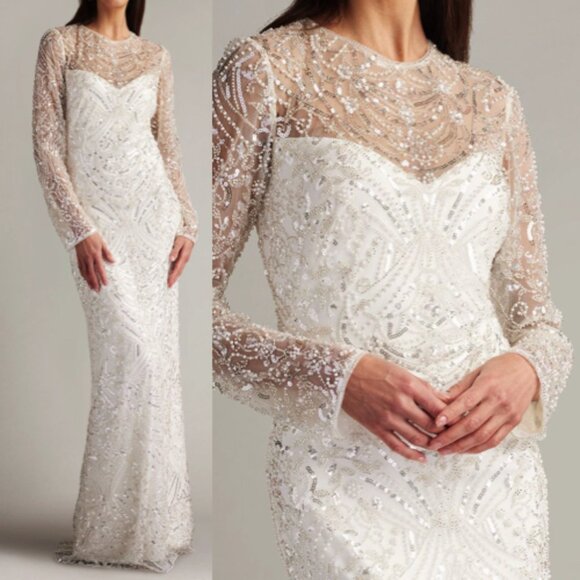 NWT Tadashi shoji Keziah Embellished Illusion Bridal Gown Dress